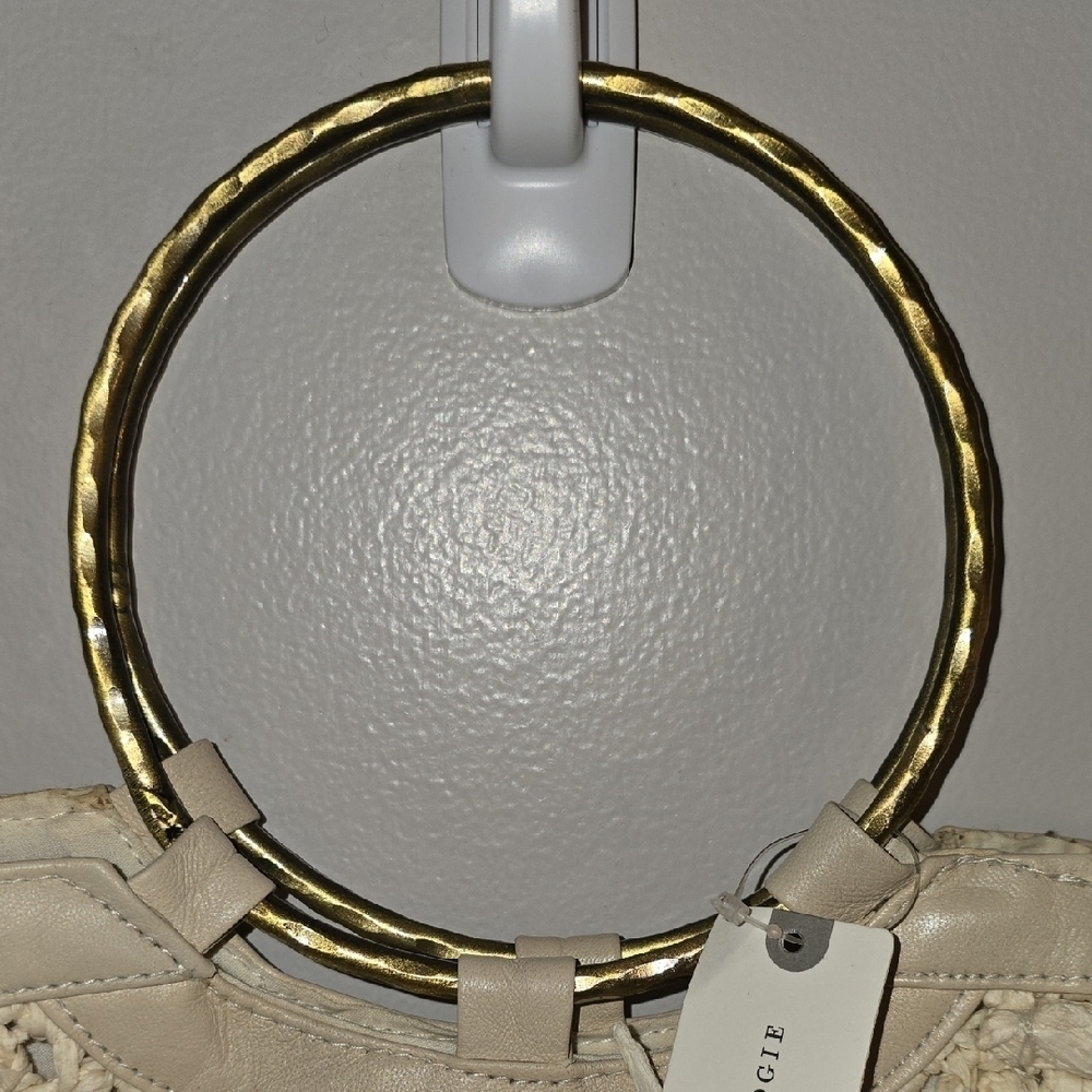 Anthropologie Beige Textured Tote with Gold Ring Handles NWT LOT-Q - Picture 5 of 11